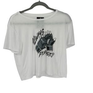 NEW UFC White Always Prepare Graphic Cropped Tee Sz Large